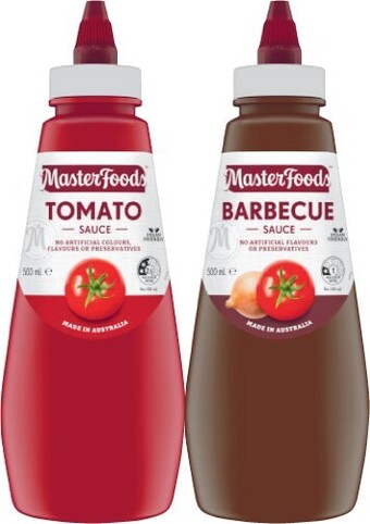 Coles Masterfoods Squeezy Tomato or Barbecue Sauce 500mL offer