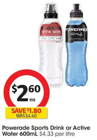 Coles Powerade sports drink or active wate offer