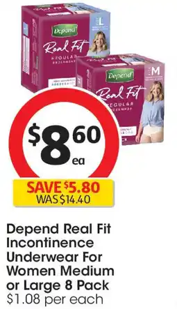 Coles Depend real fit incontinence underwear for women medium or large offer