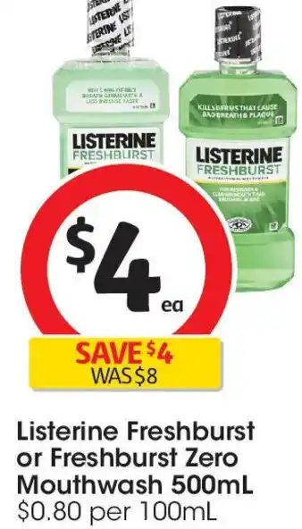 Coles Listerine freshburst or freshburst zero mouthwash offer