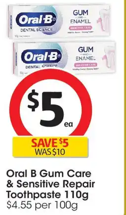 Coles Oral b gum care & sensitive repair toothpaste offer