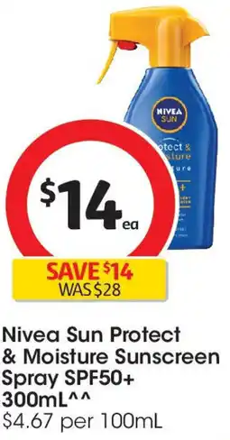 Coles Nivea sun protect & moisture sunscreen spray spf50 offer