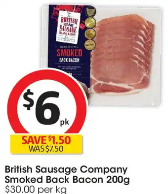 Coles British sausage company smoked back bacon offer