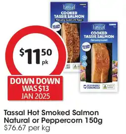 Coles Tassal hot smoked salmon natural or peppercorn offer