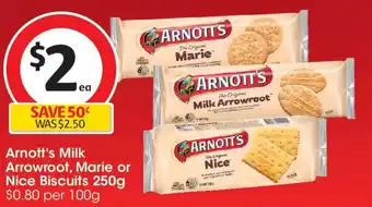 Coles Arnott's milk arrowroot, marie or nice biscuits offer