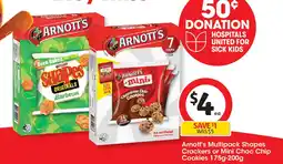 Coles Arnott's multipack shapes crackers or mini choc chip cookies offer