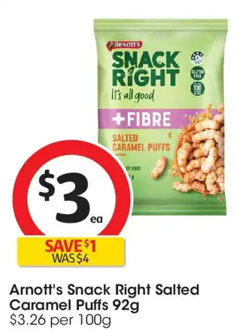 Coles Arnott's snack right salted caramel puffs offer