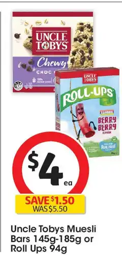 Coles Uncle tobys muesli bars or roll ups offer