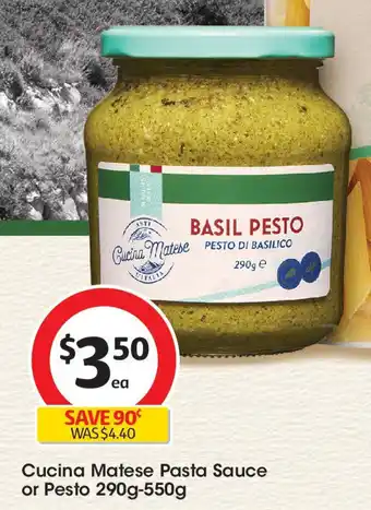 Coles Cucina matese pasta sauce or pesto offer