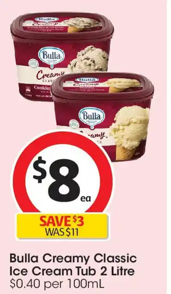 Coles Bulla creamy classic ice cream tub offer