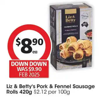 Coles Liz & betty's pork & fennel sausage rolls offer