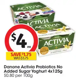 Coles Danone activia probiotics no added sugar yoghurt offer