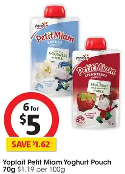 Coles Yoplait petit miam yoghurt pouch offer