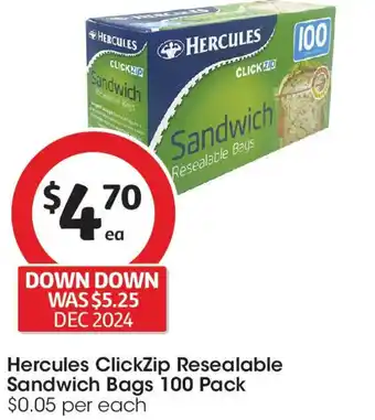 Coles Hercules clickzip resealable sandwich bags offer