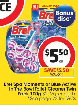 Coles Bref spa moments or blue active in the bowl toilet cleaner twin pack offer