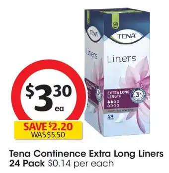 Coles Tena continence extra long liners offer