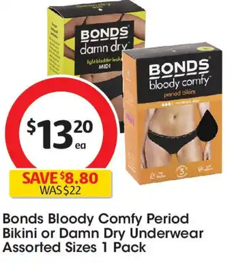 Coles Bonds bloody comfy period bikini or damn dry underwear assorted sizes offer