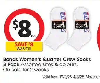 Coles Bonds women's quarter crew socks offer