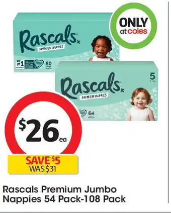 Coles Rascals premium jumbo nappies offer