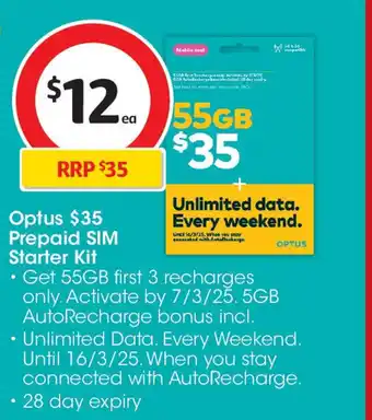 Coles Optus prepaid sim starter kit offer