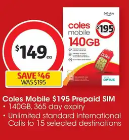 Coles Coles Mobile Prepaid SIM offer