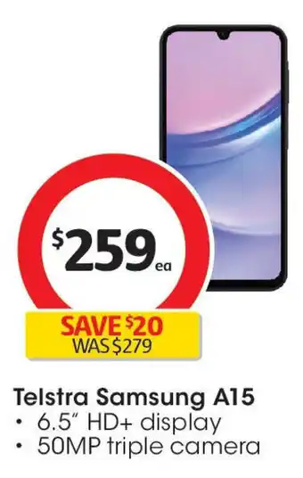 Coles Telstra Samsung A15 offer