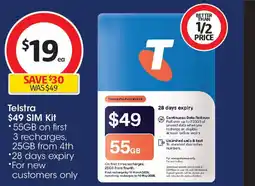 Coles Telstra $49 SIM Kit offer