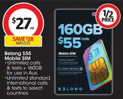 Coles Belong $55 mobile sim offer