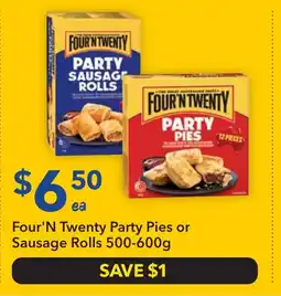 Ritchies Four'n twenty party pies or sausage rolls offer