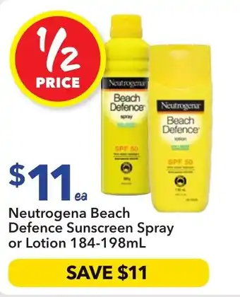 Ritchies Neutrogena beach defence sunscreen spray or lotion offer