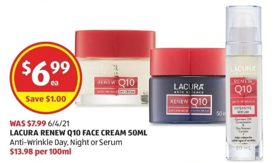 Lacura Renew Q10 Face Cream 50ml offer at ALDI