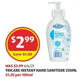 ALDI Tricare Instant Hand Sanitiser 250ml offer
