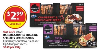Damora Satisfied Snacking Specialty Crackers 100g