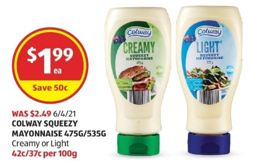 Colway Squeezy Mayonnaise 475g/535g offer at ALDI