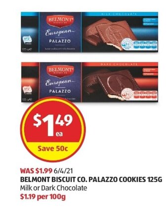 ALDI Belmont Biscuit Co. Palazzo Cookies 125g offer