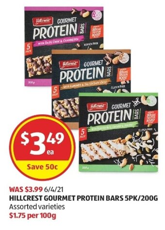 ALDI Hillcrest Gourmet Protein Bars 5PK/200g offer