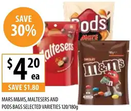 Supabarn Mars m&ms, maltesers and pods bags offer