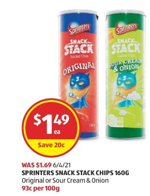 Sprinters Snack Stack Chips 160g offer at ALDI