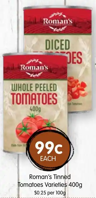 Spudshed Roman's tinned tomatoes offer