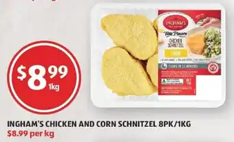 ALDI Ingham's Chicken and Corn Schnitzel 8PK/1KP offer