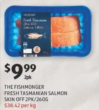 ALDI The Fishmonger Fresh Tasmanian Salmon SkinOff 2pk/260g offer