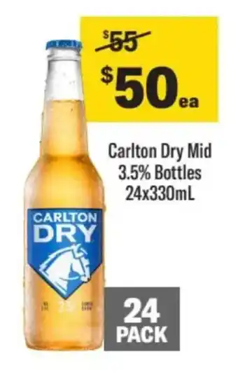 Liquorland Carlton dry mid 3.5% bottles offer