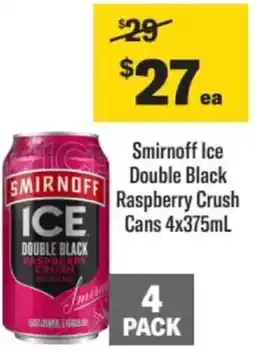 Liquorland Smirnoff ice double black raspberry crush cans offer