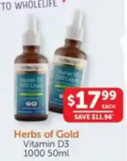 WHOLELIFE catalogue Herbs of Gold Vitamin D3 offer