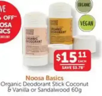 WHOLELIFE catalogue Organic Deodorant Stick Coconut Vanilla or Sandalwood offer