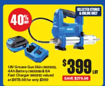 SuperCheap Auto 18V Grease Gun Skin (668803). 4Ah Battery (663309) & 6A Fast Charger offer