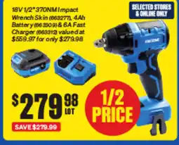 SuperCheap Auto 18V 1/2*370NM Impact Wrench Skin (663277), 4.Ah Battery (66 3909) & 6A Fast Charger (663312) offer