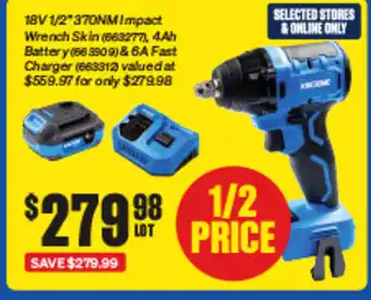 SuperCheap Auto 18V 1/2*370NM Impact Wrench Skin (663277), 4.Ah Battery (66 3909) & 6A Fast Charger (663312) offer