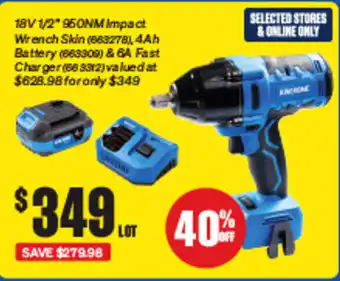 SuperCheap Auto 18V 1/2" 950NM Impact Wrench Skin (663278), 4Ah Battery (663300) & GA Fast Charger (663812) offer