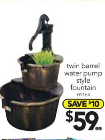 Cheap as Chips Twin Barrel Water Pump Style Fountain offer